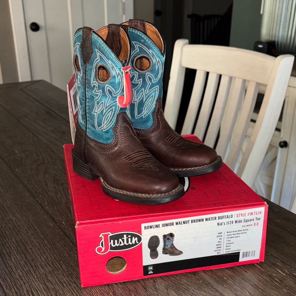 Justin Boots Kids' Turquoise and Brown Western Boots